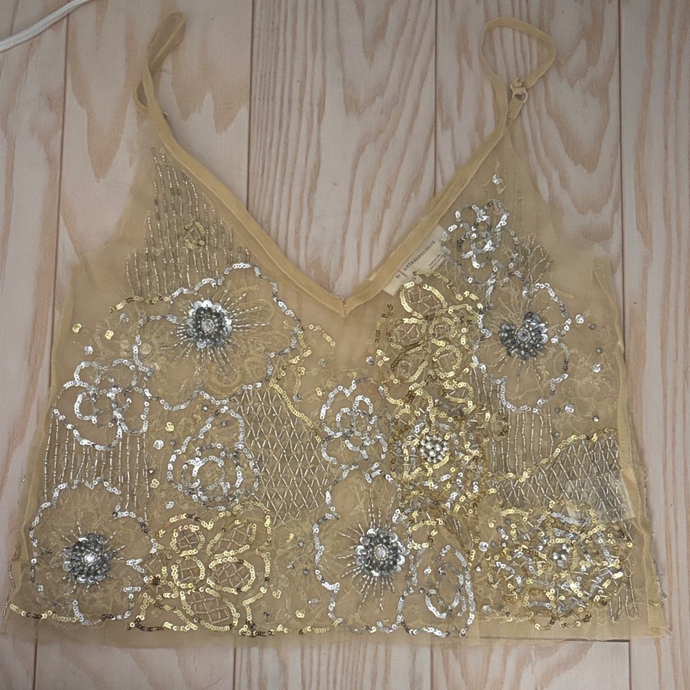 Anthropologie Gold and Silver Embellished Crop Top